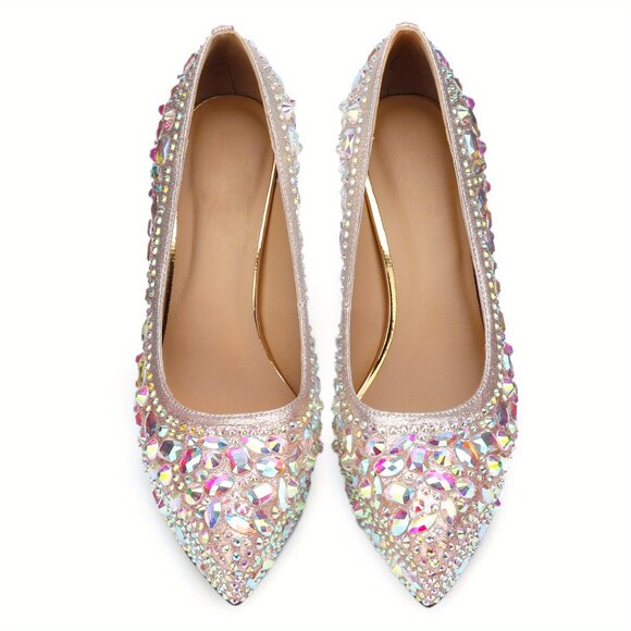 Women's Rhinestone Crystal Stiletto Platform Heels - Picture 6 of 7